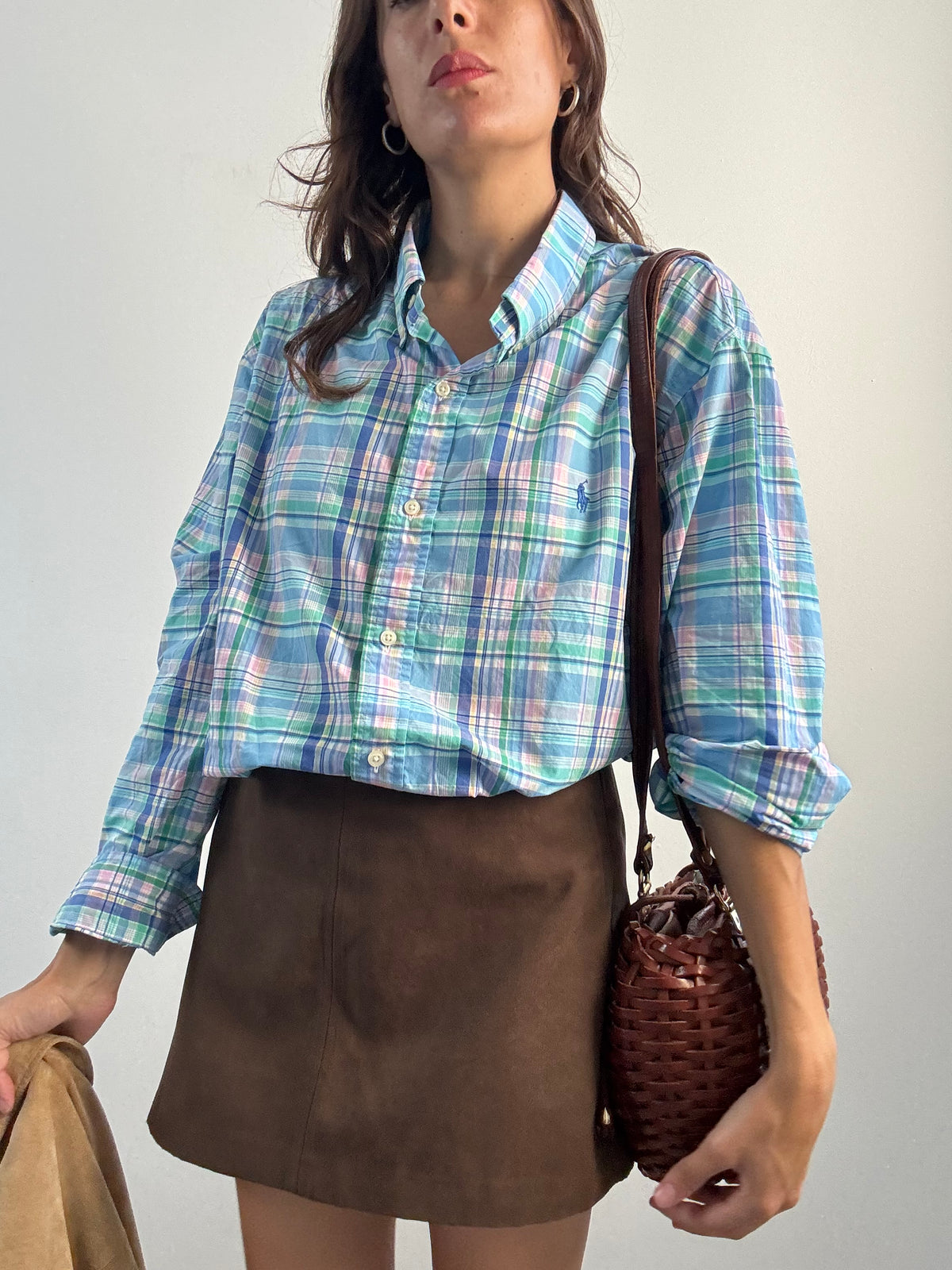 Camicia Ralph Lauren madras celeste