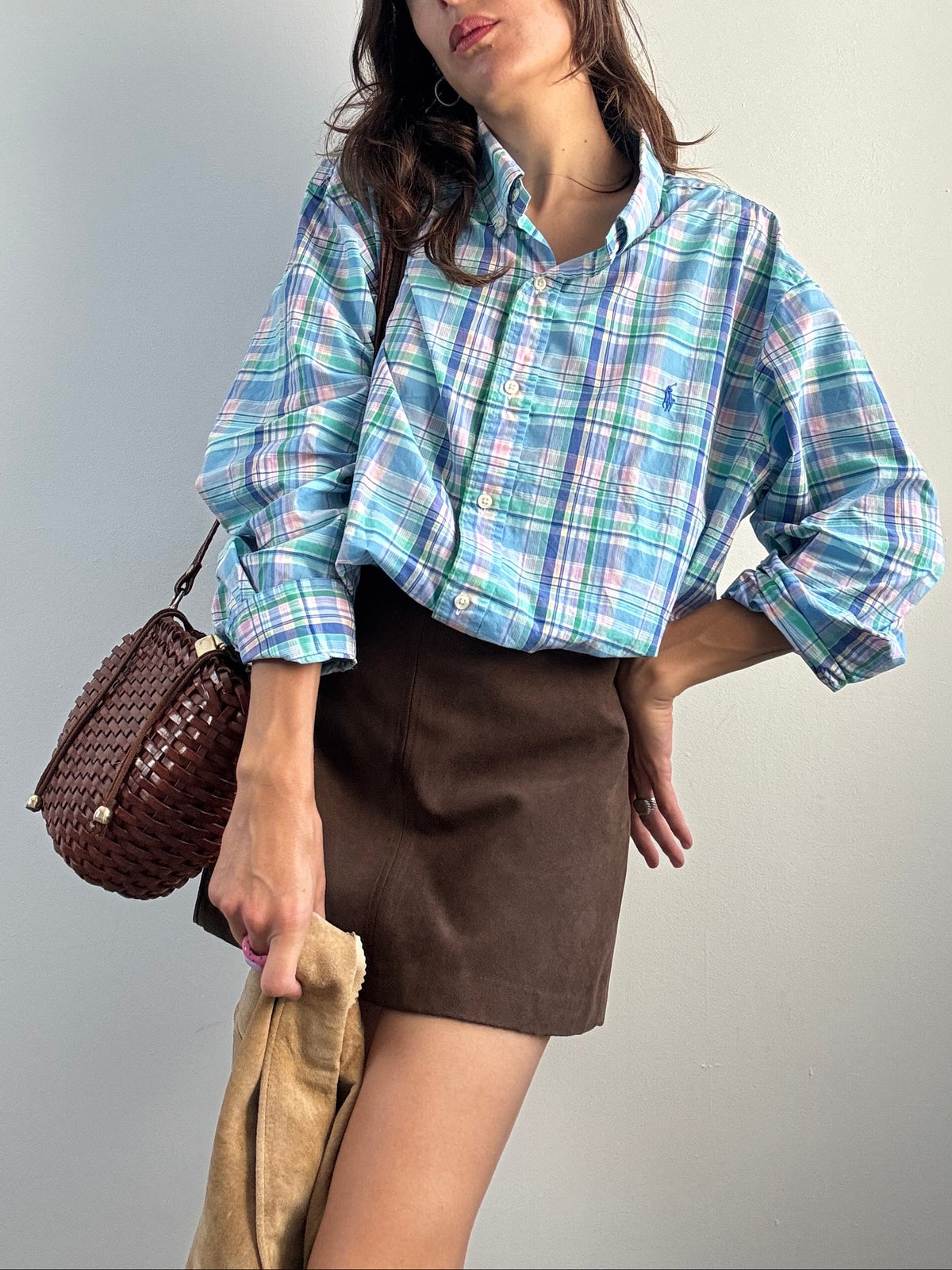 Camicia Ralph Lauren madras celeste