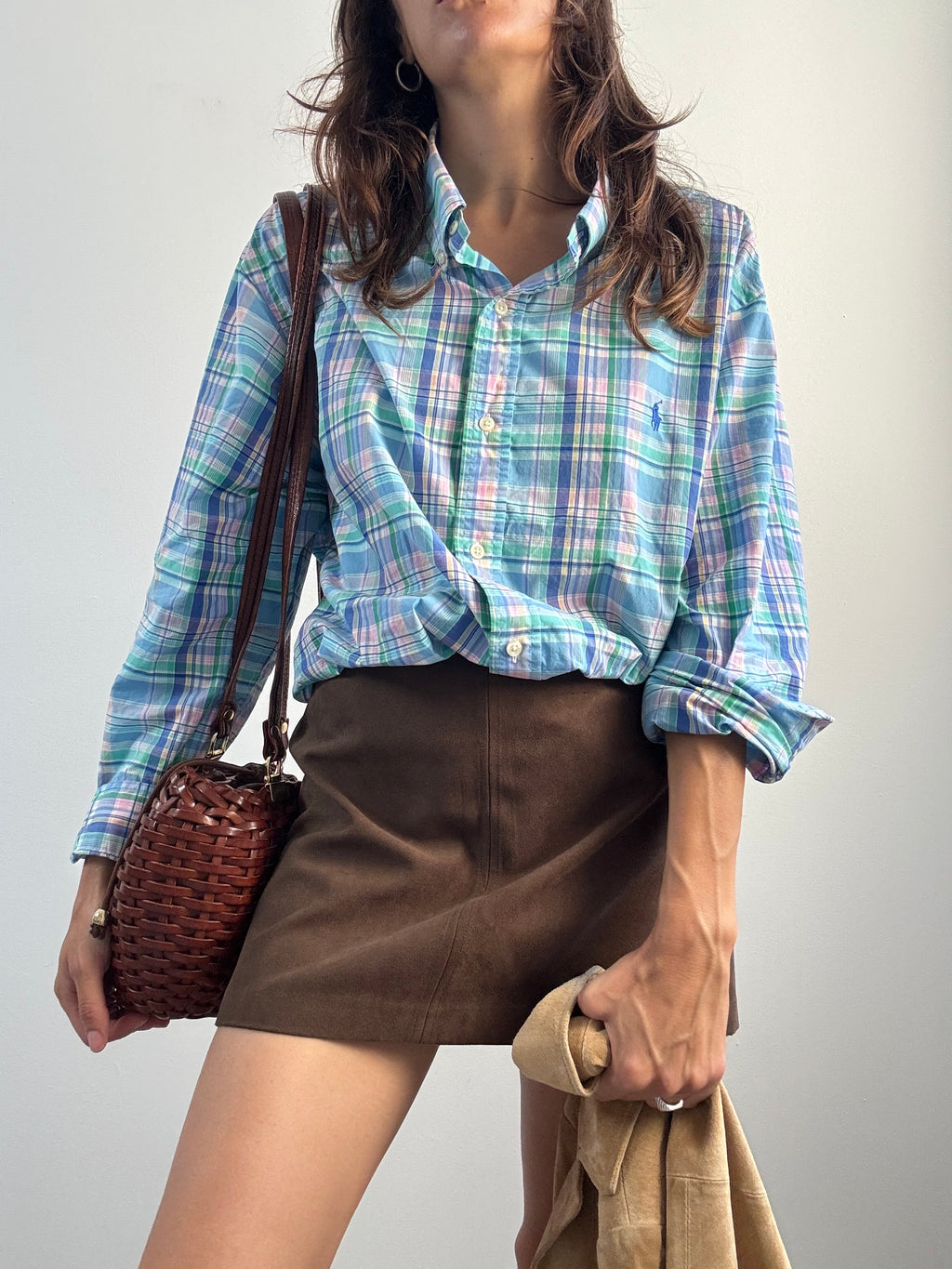 Camicia Ralph Lauren madras celeste