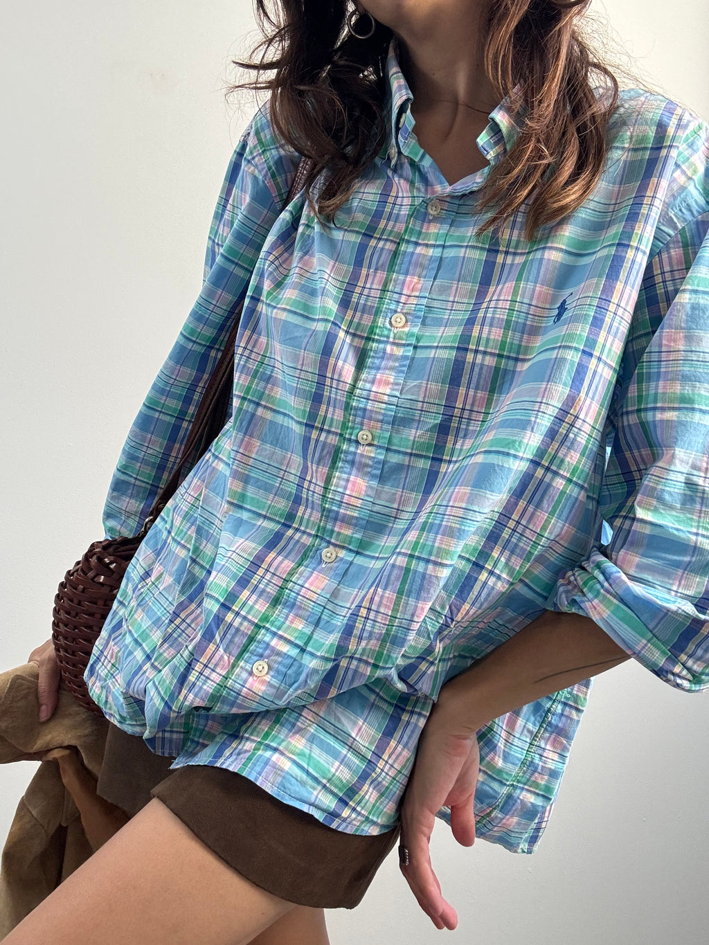 Camicia Ralph Lauren madras celeste