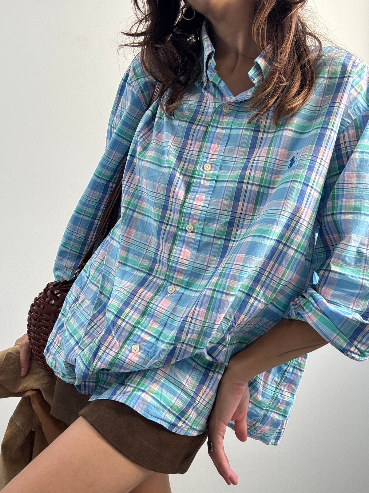 Camicia Ralph Lauren madras celeste