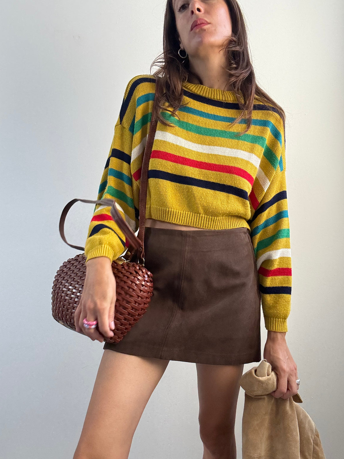 Maglione cropped a righe multicolor