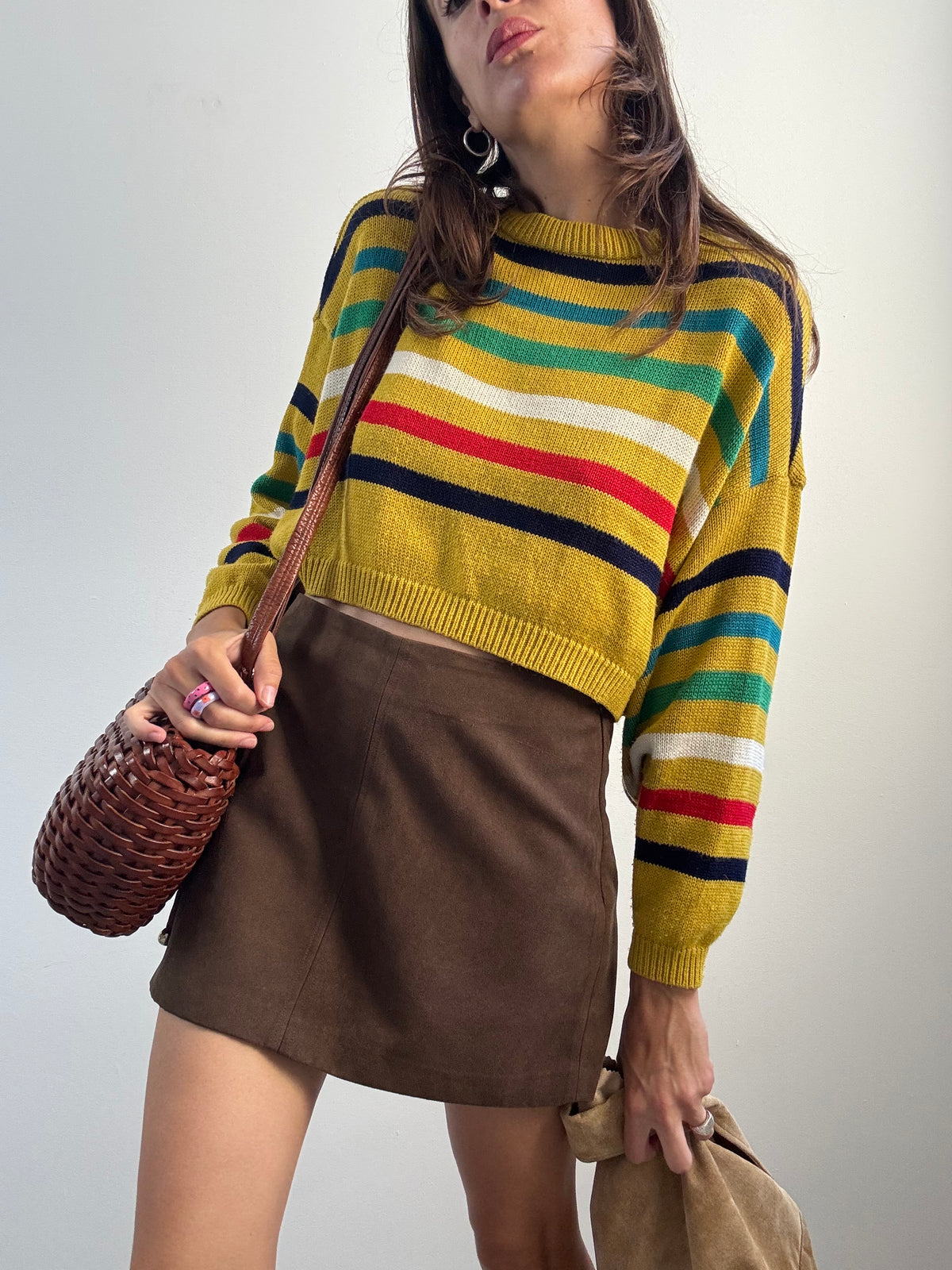 Maglione cropped a righe multicolor