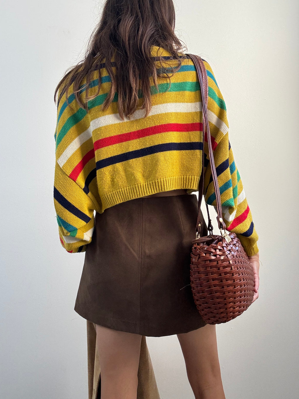 Maglione cropped a righe multicolor