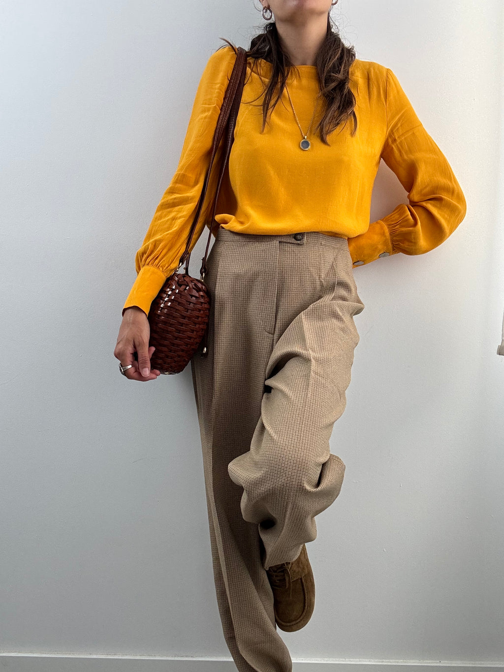 Pantaloni sartoriali a quadretti beige