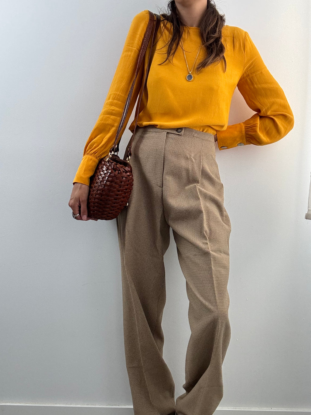 Pantaloni sartoriali a quadretti beige