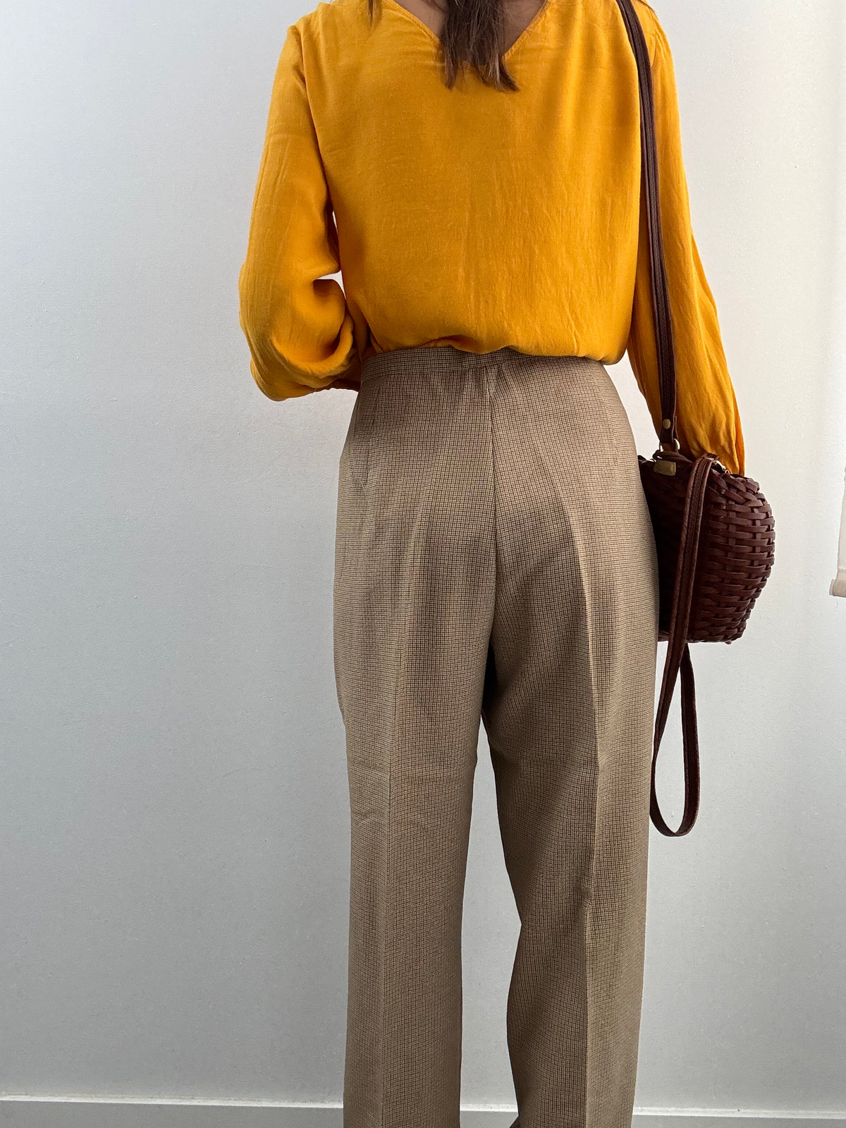 Pantaloni sartoriali a quadretti beige