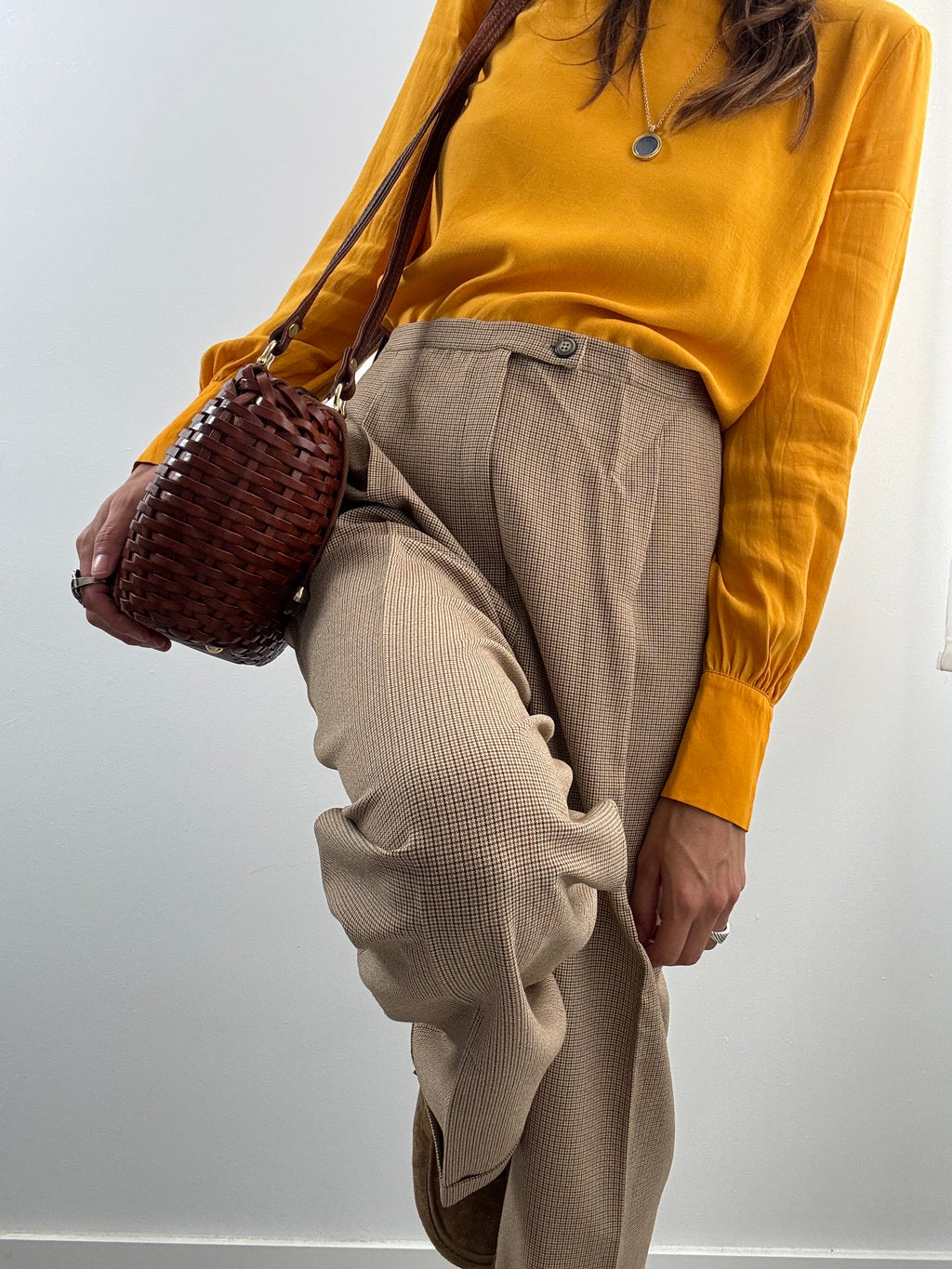 Pantaloni sartoriali a quadretti beige