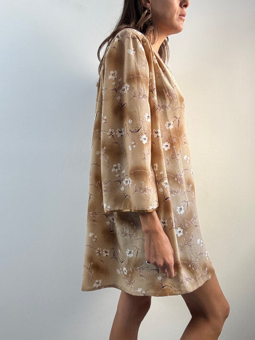 Blusa kimono a fiori beige