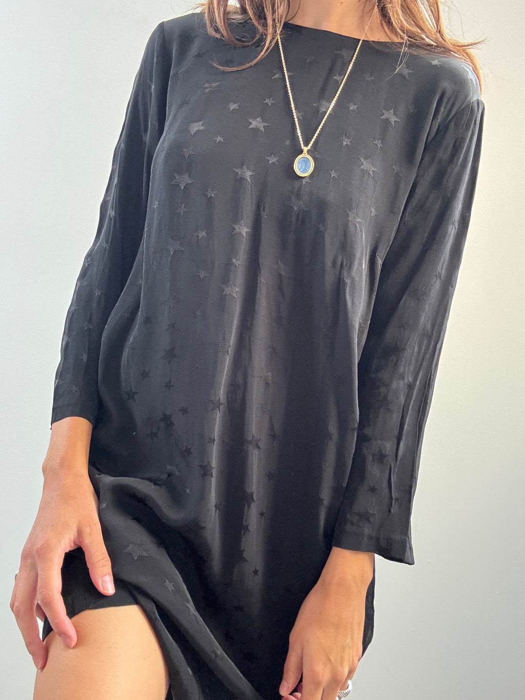 Abito midi nero stelle jacquard tono su tono