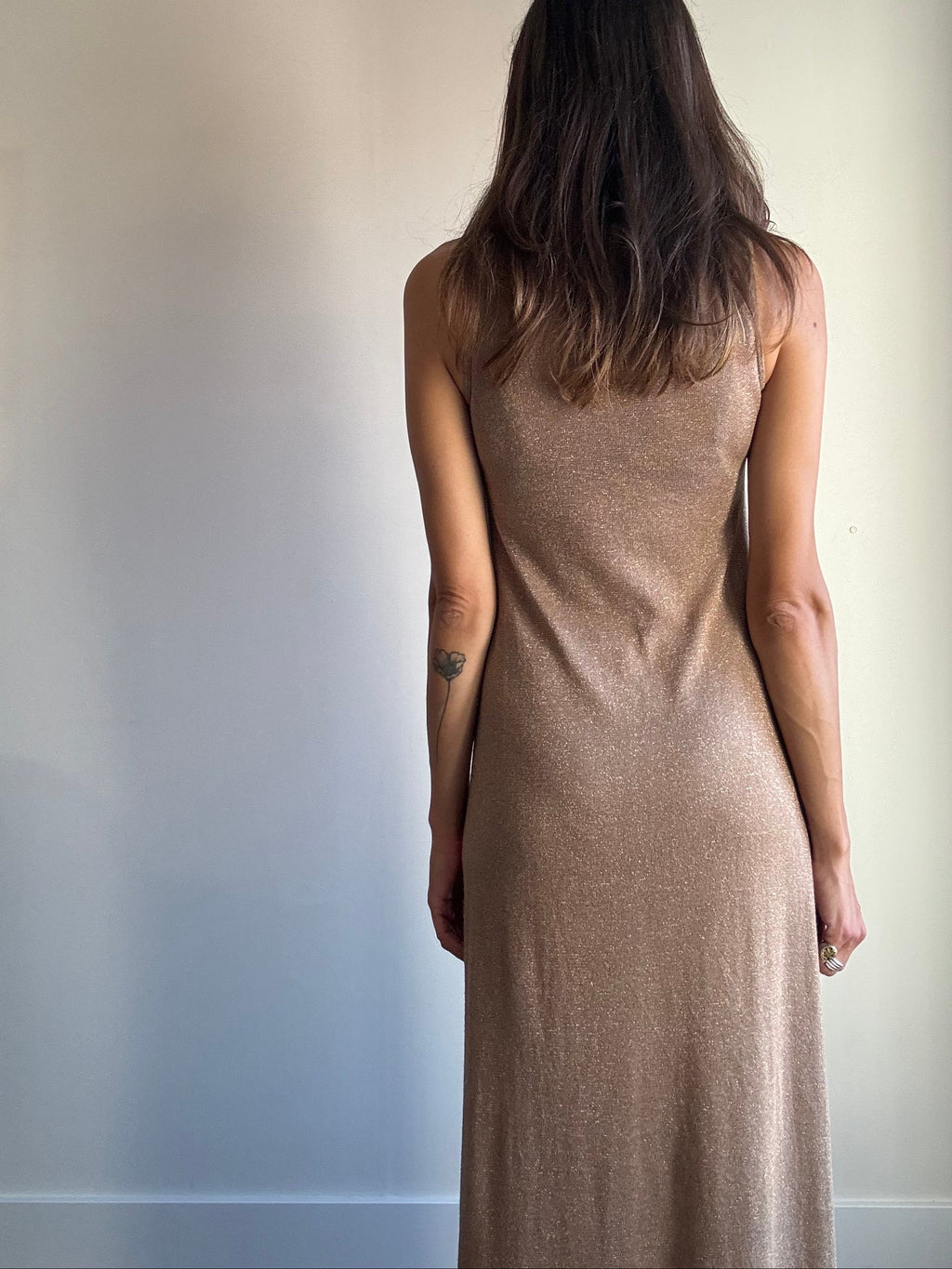 Abito lungo bronzo lurex