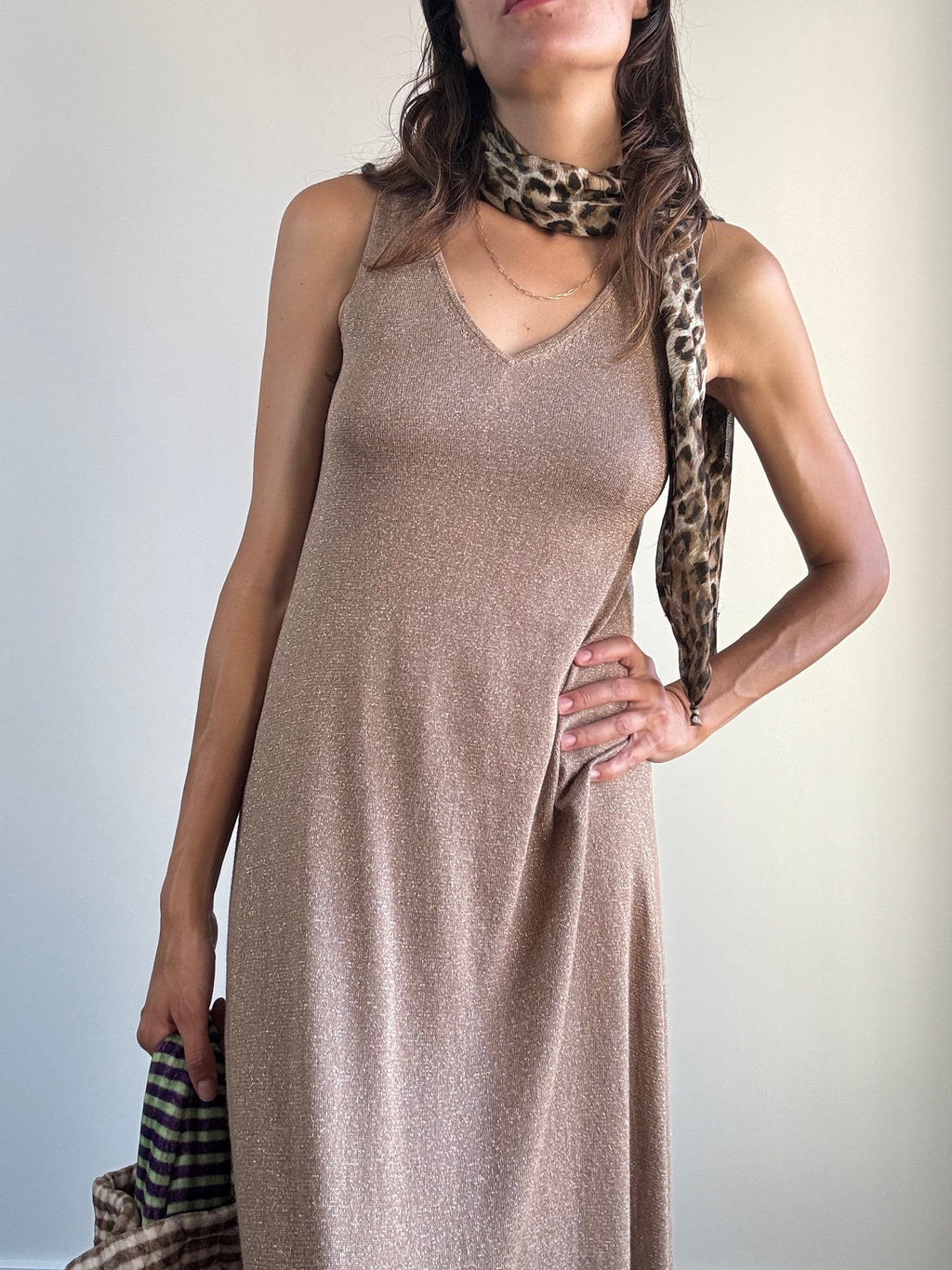 Abito lungo bronzo lurex