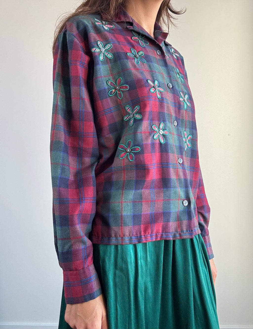 Camicia tartan ricamata fiori