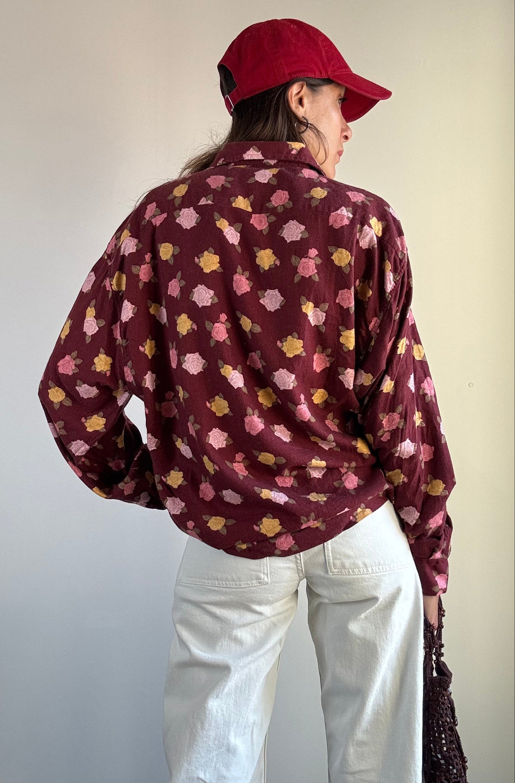 Camicia a fiori bordeaux