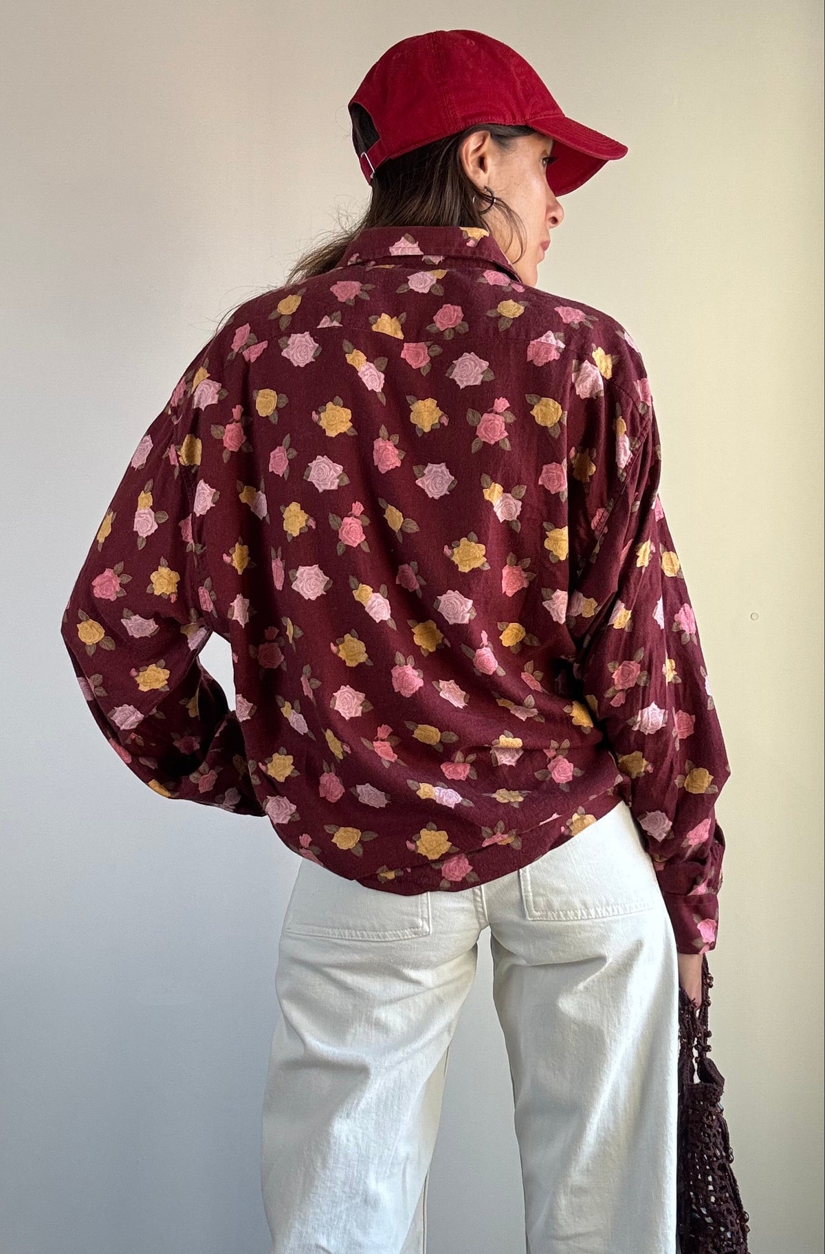 Camicia a fiori bordeaux