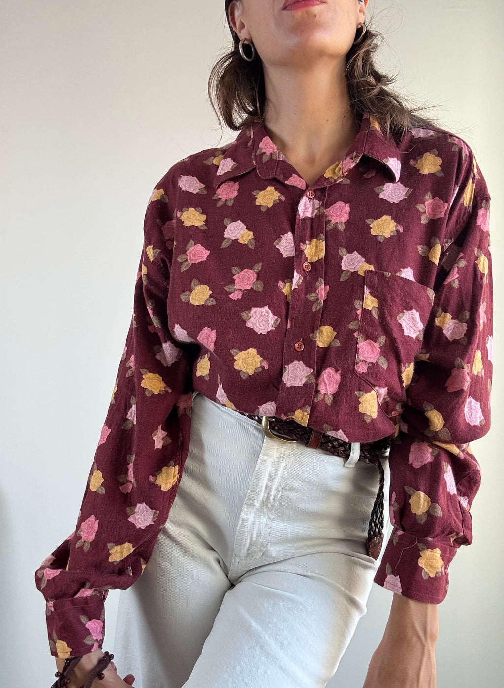 Camicia a fiori bordeaux