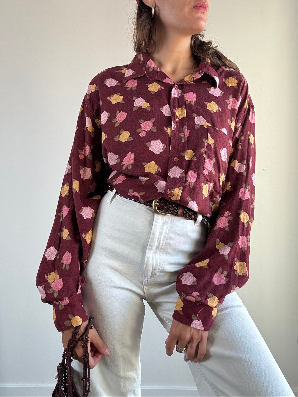 Camicia a fiori bordeaux