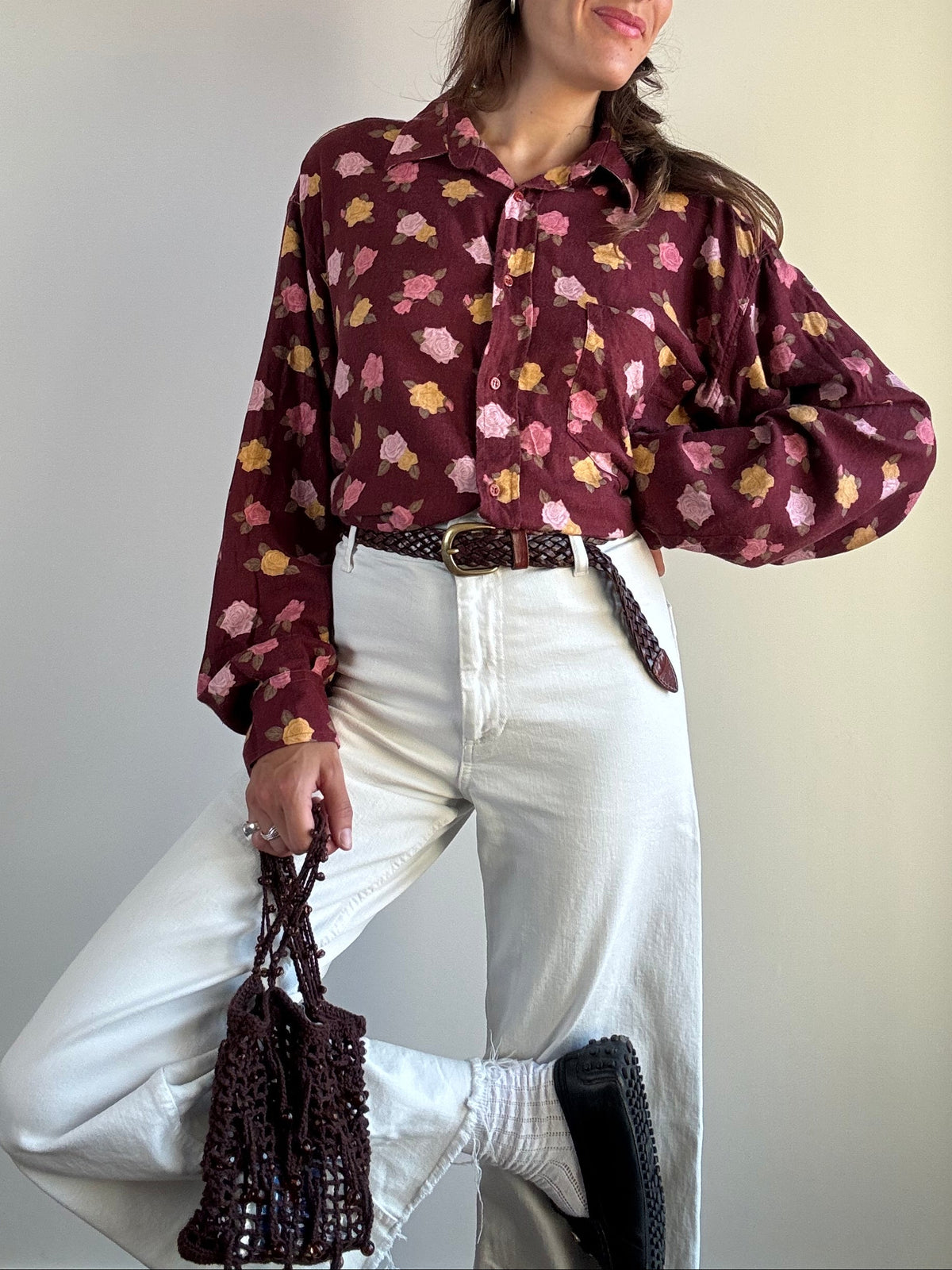 Camicia a fiori bordeaux