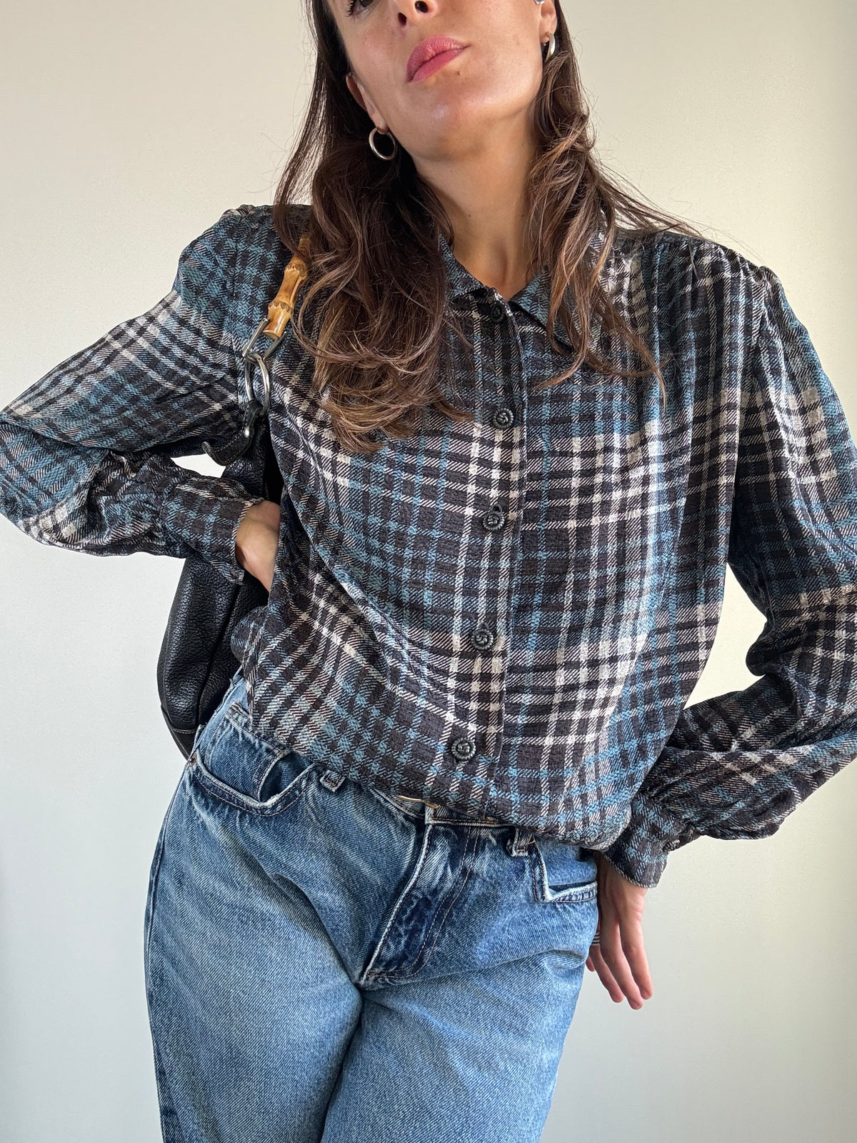 Camicia tartan blu con spalline