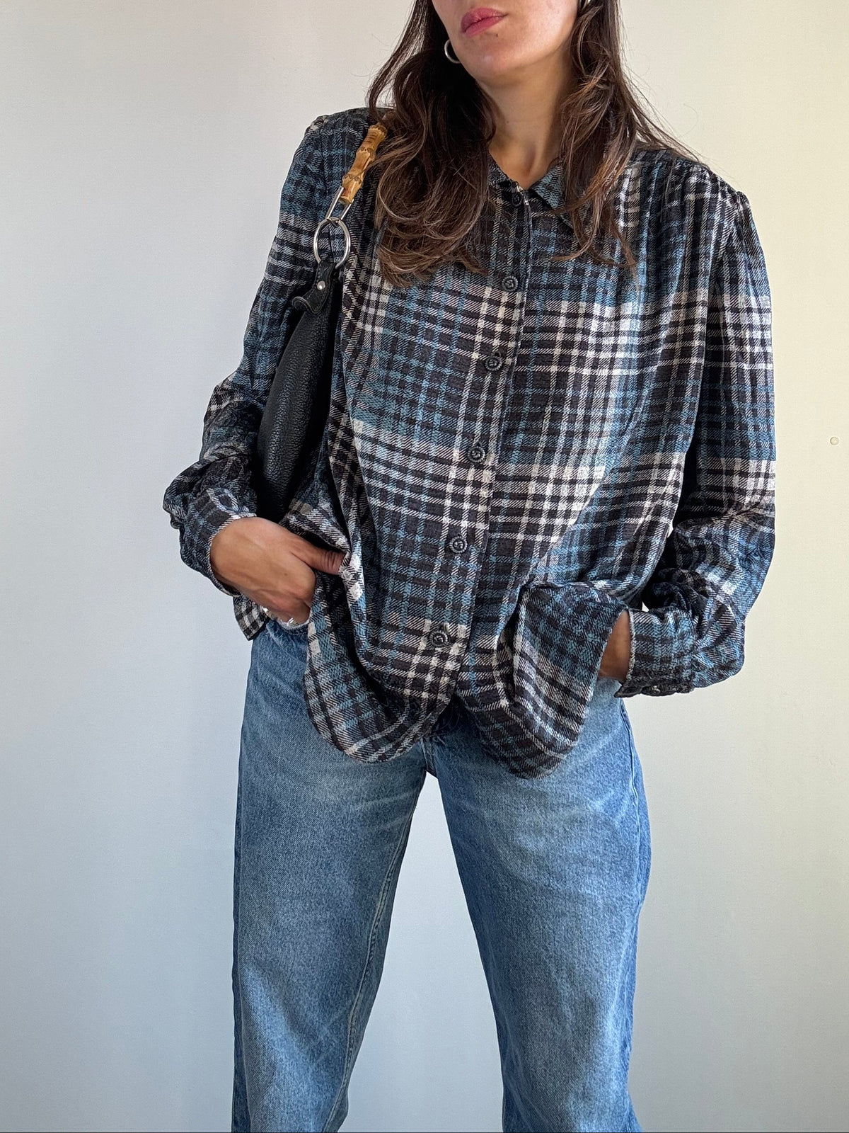 Camicia tartan blu con spalline