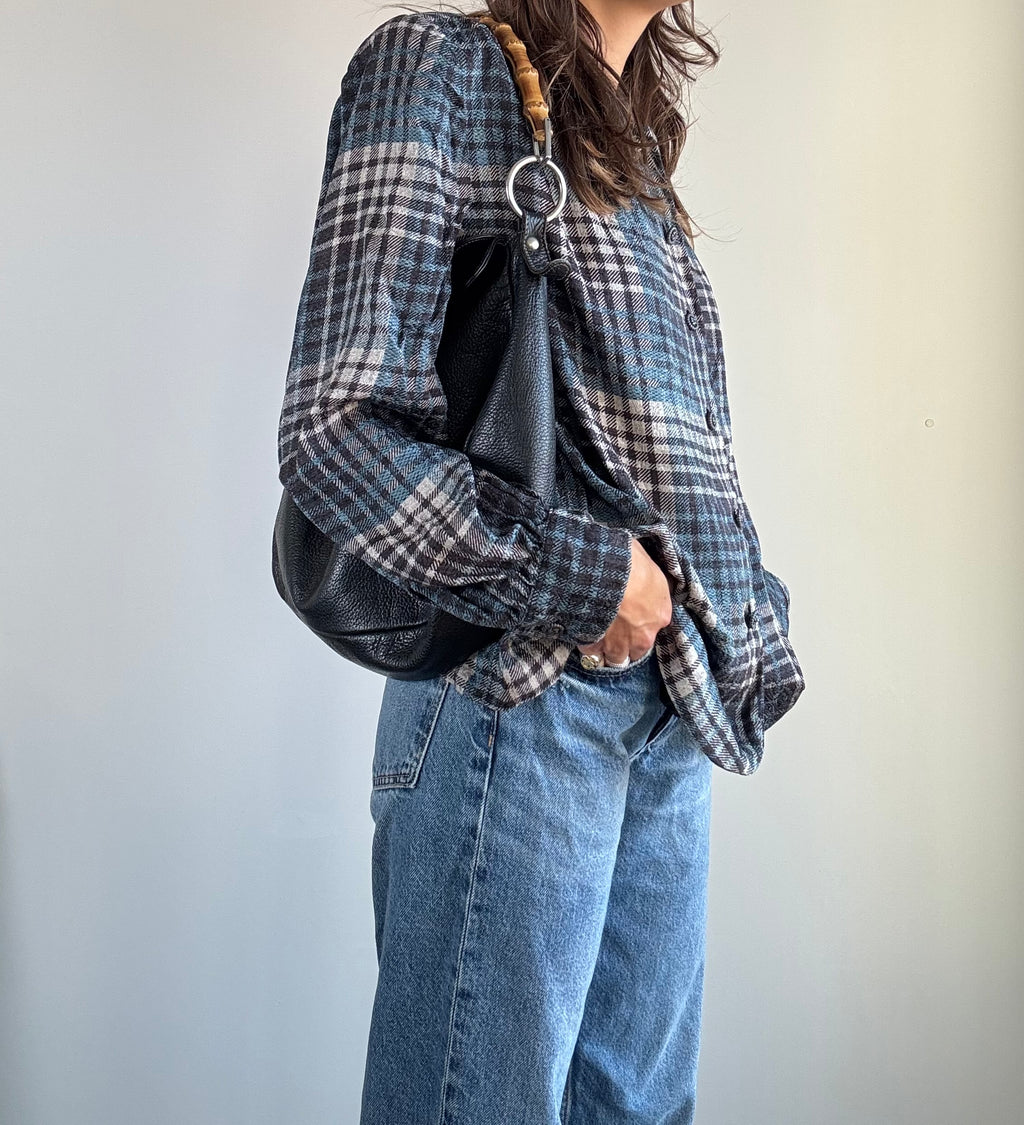 Camicia tartan blu con spalline