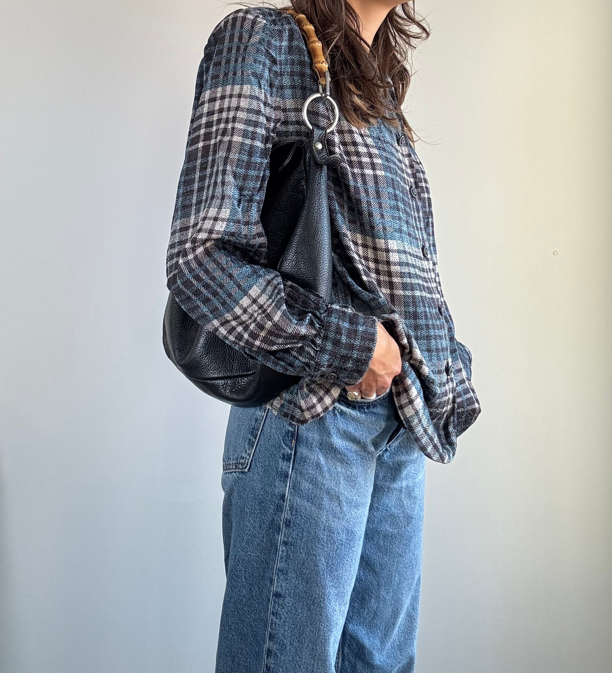 Camicia tartan blu con spalline