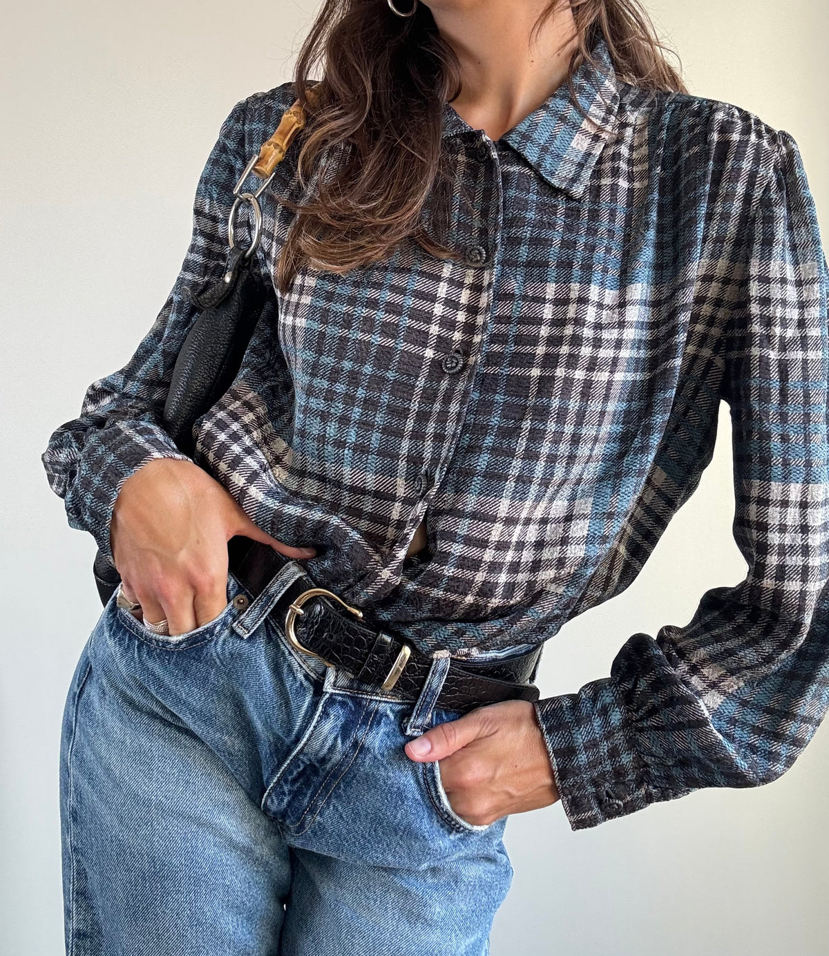 Camicia tartan blu con spalline