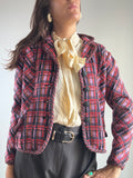 Giacca tartan in lana rossa e lilla