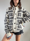 Cardigan bianco fantasia geometrica nera