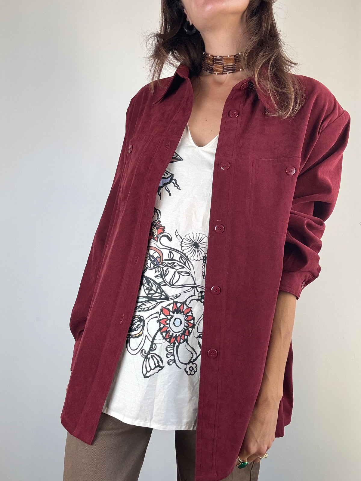 Giacca/Camicia camoscio bordeaux oversize