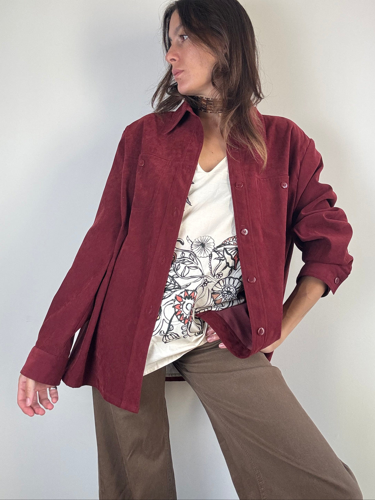 Giacca/Camicia camoscio bordeaux oversize