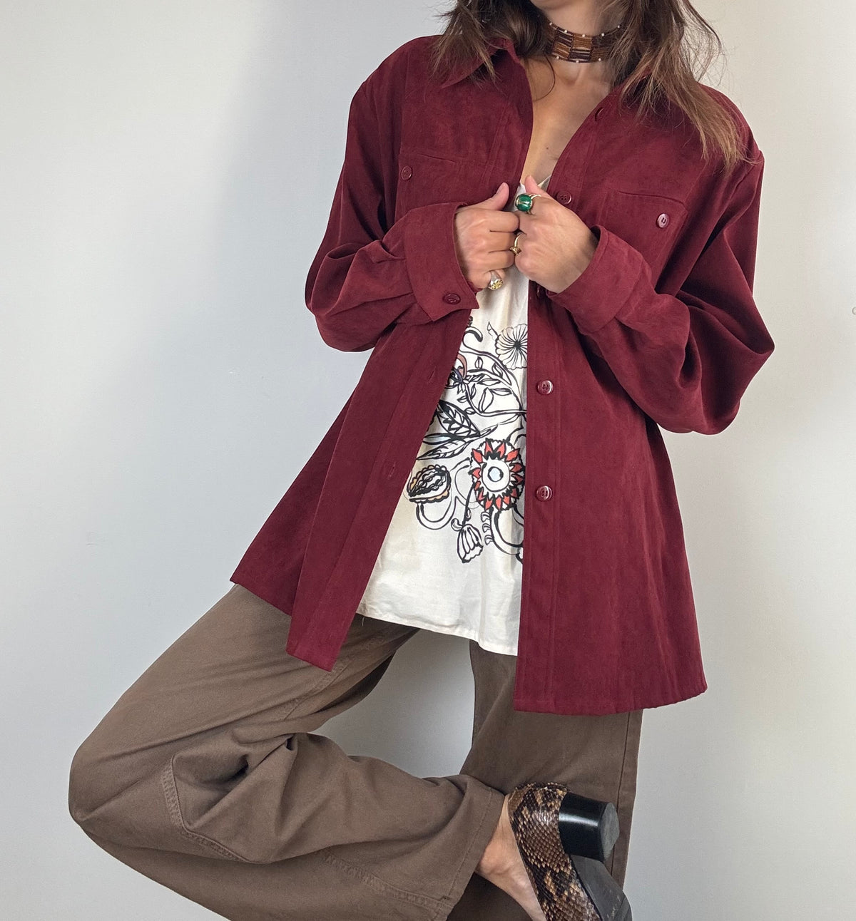 Giacca/Camicia camoscio bordeaux oversize