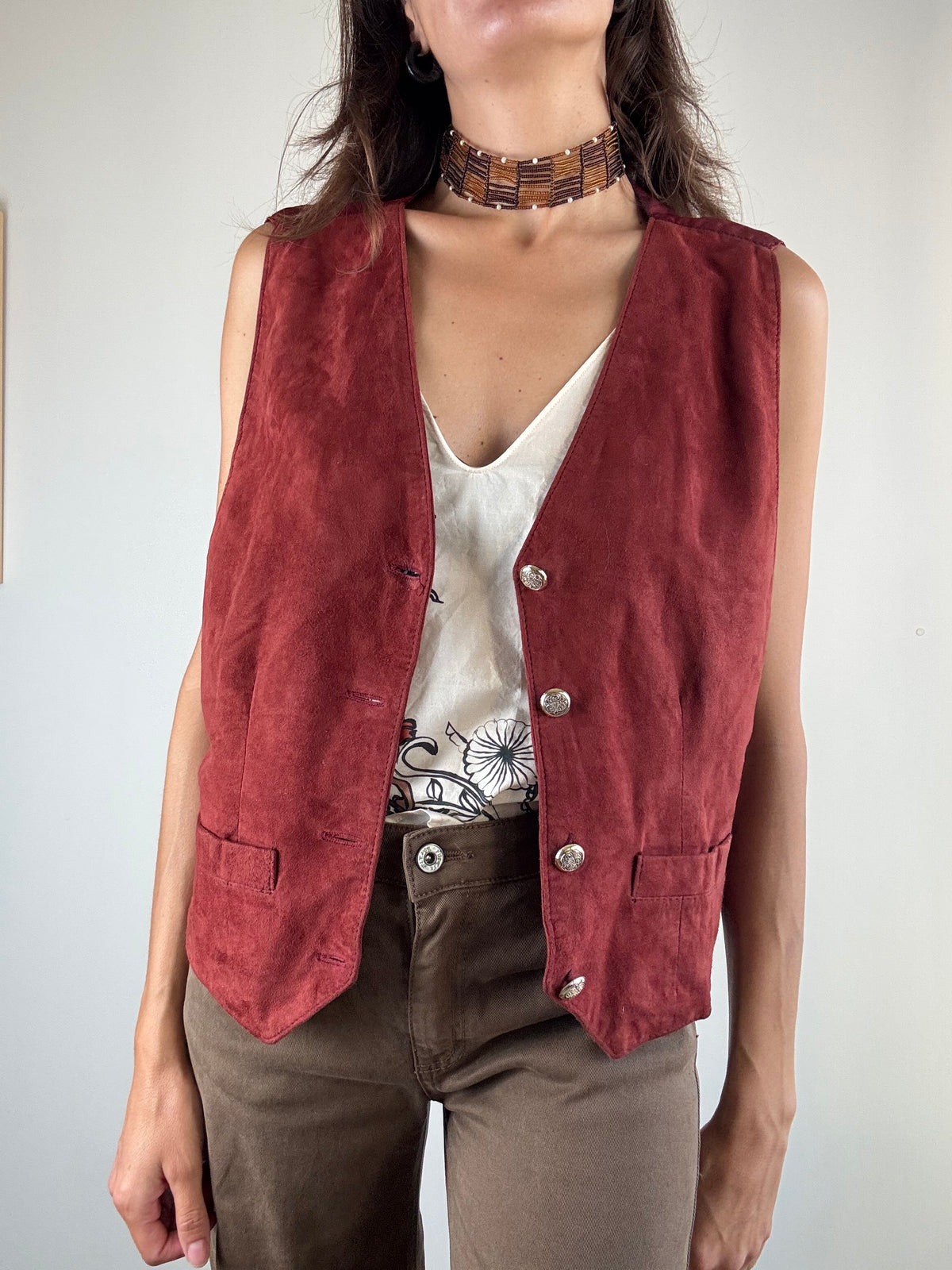 Gilet in camoscio bordeaux