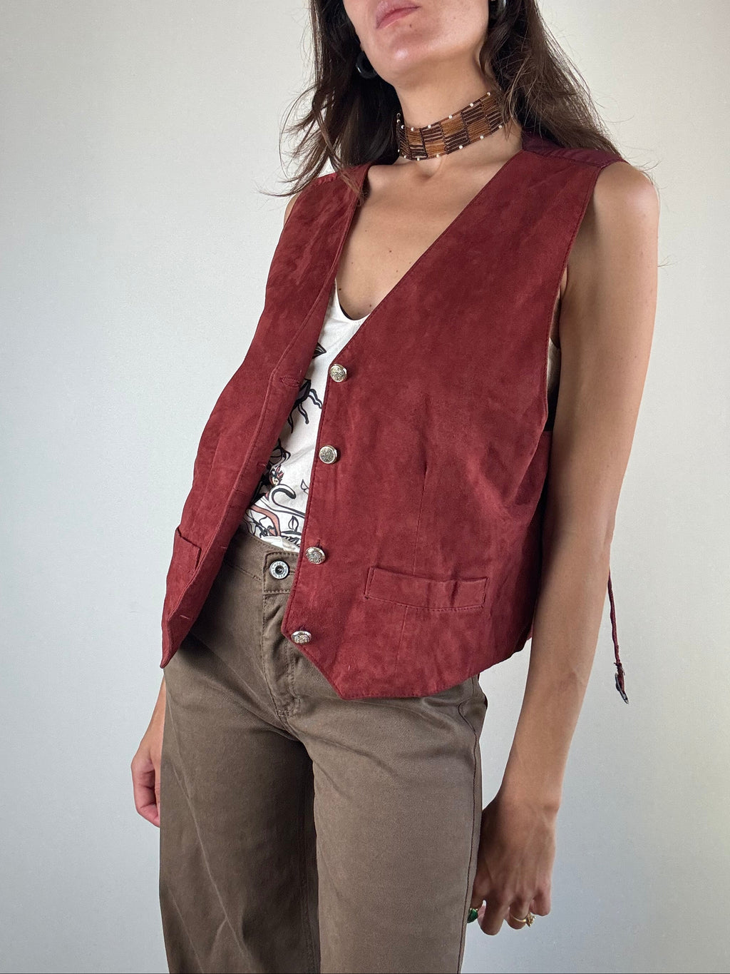 Gilet in camoscio bordeaux