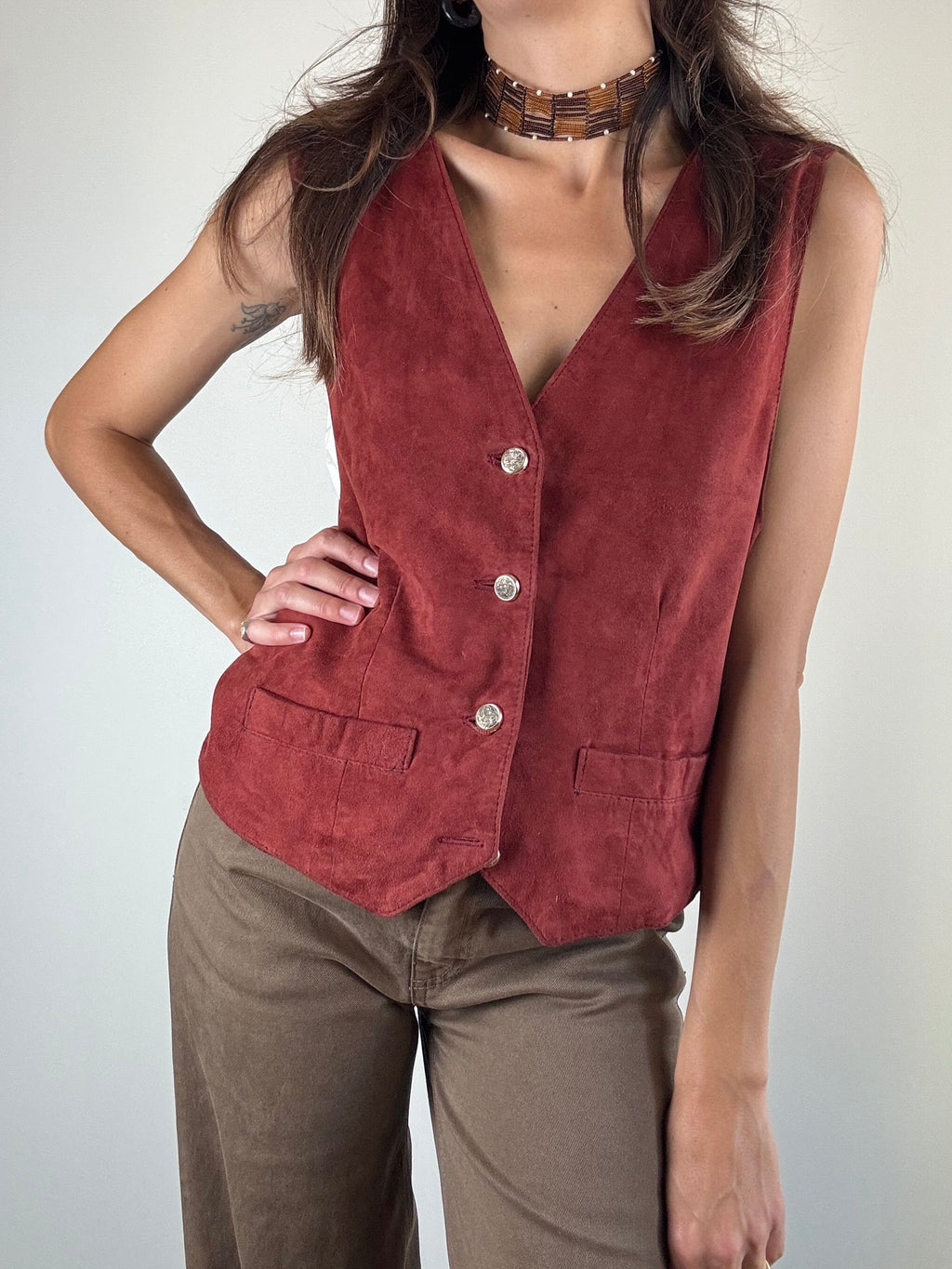 Gilet in camoscio bordeaux
