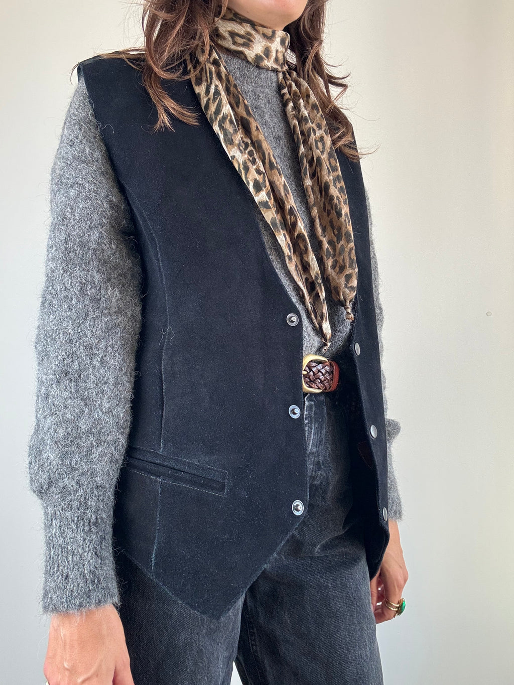 Gilet nero in pelle