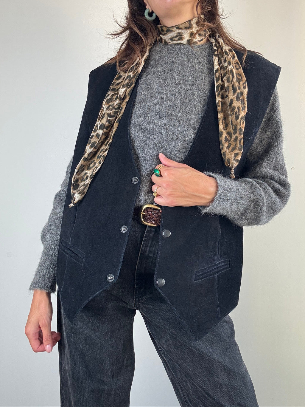 Gilet nero in pelle