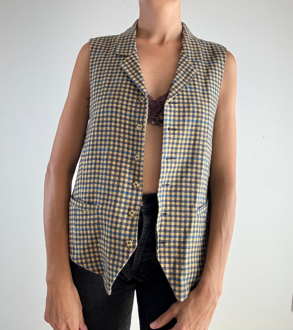 Gilet pied-de-poule multicolore cashmere