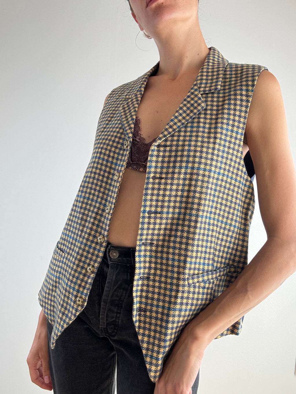 Gilet pied-de-poule multicolore cashmere