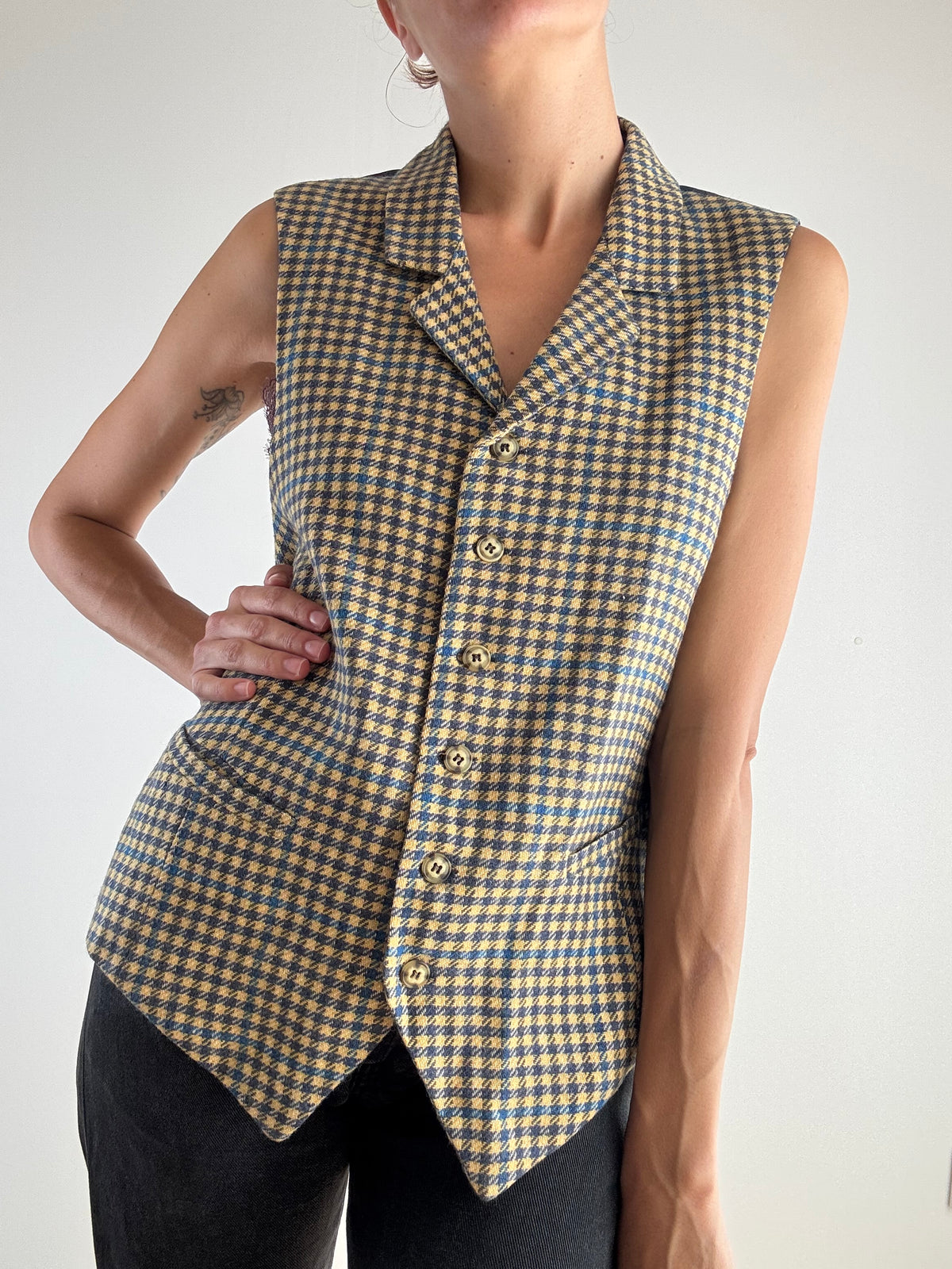Gilet pied-de-poule multicolore cashmere