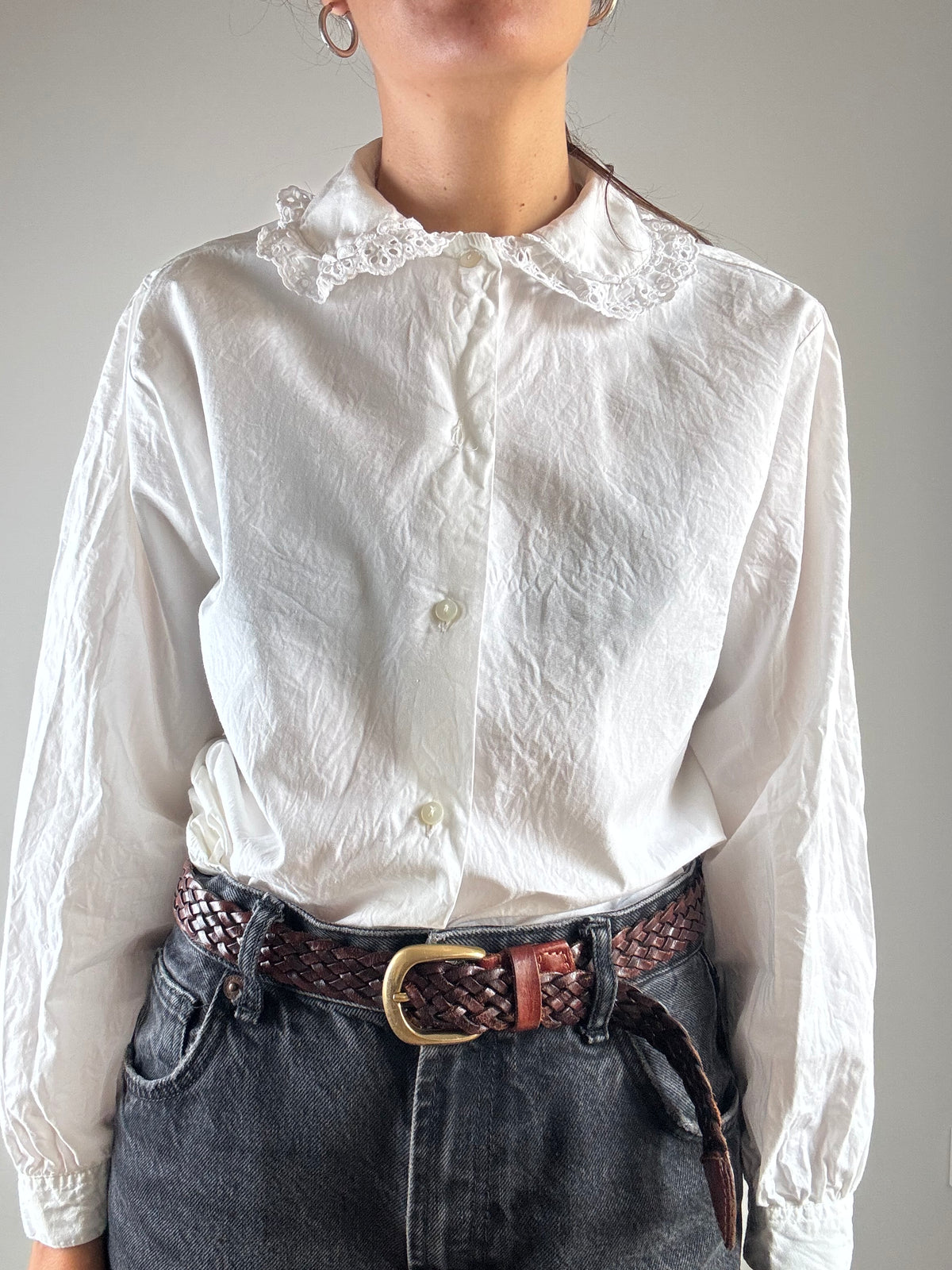 Camicia bianca Benetton con colletto in pizzo