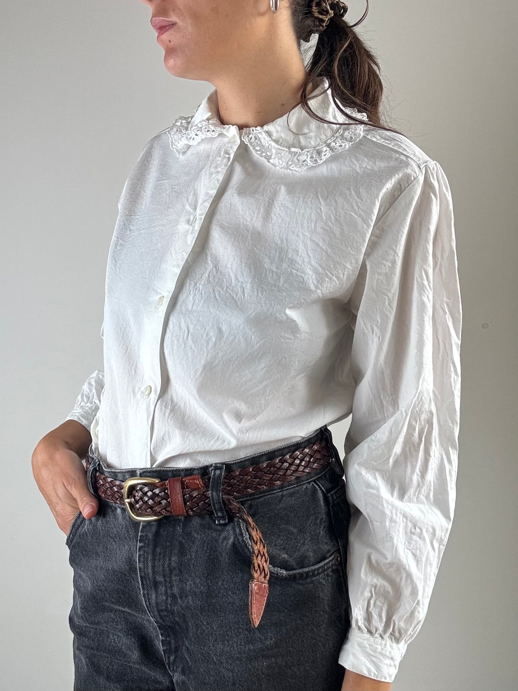 Camicia bianca Benetton con colletto in pizzo