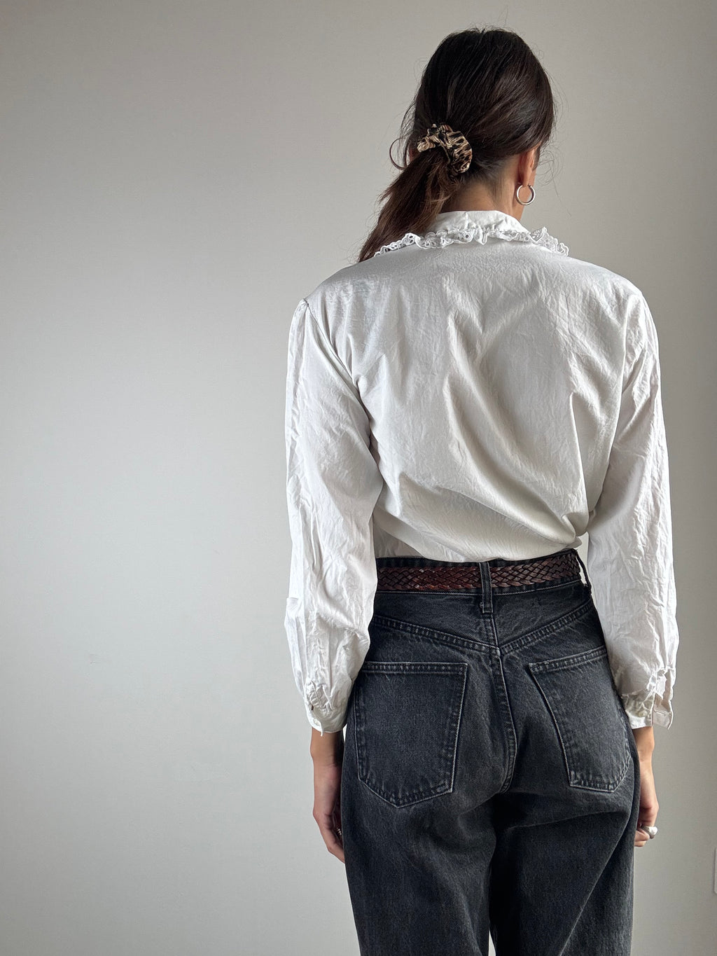 Camicia bianca Benetton con colletto in pizzo