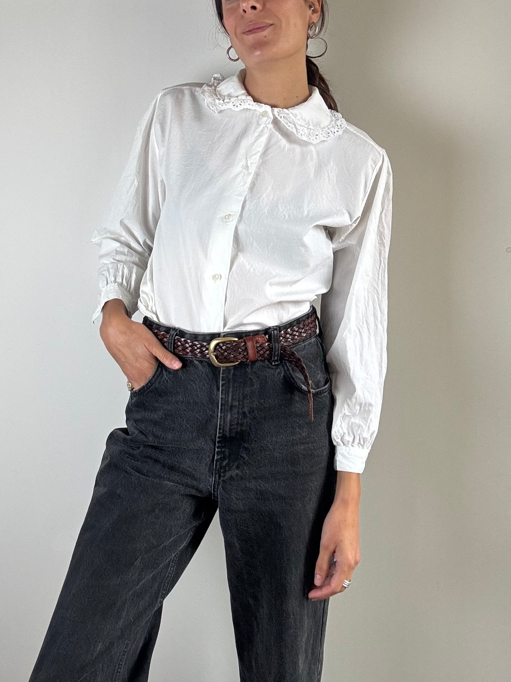 Camicia bianca Benetton con colletto in pizzo