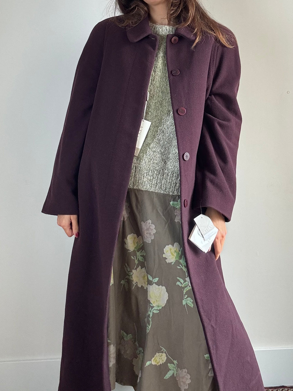 Cappotto prugna in lana e cashmere
