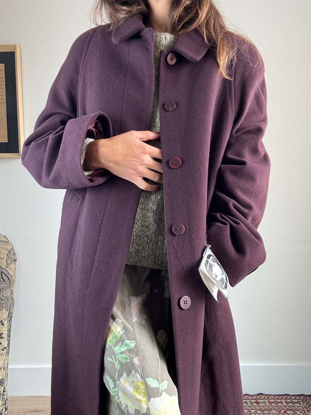 Cappotto prugna in lana e cashmere