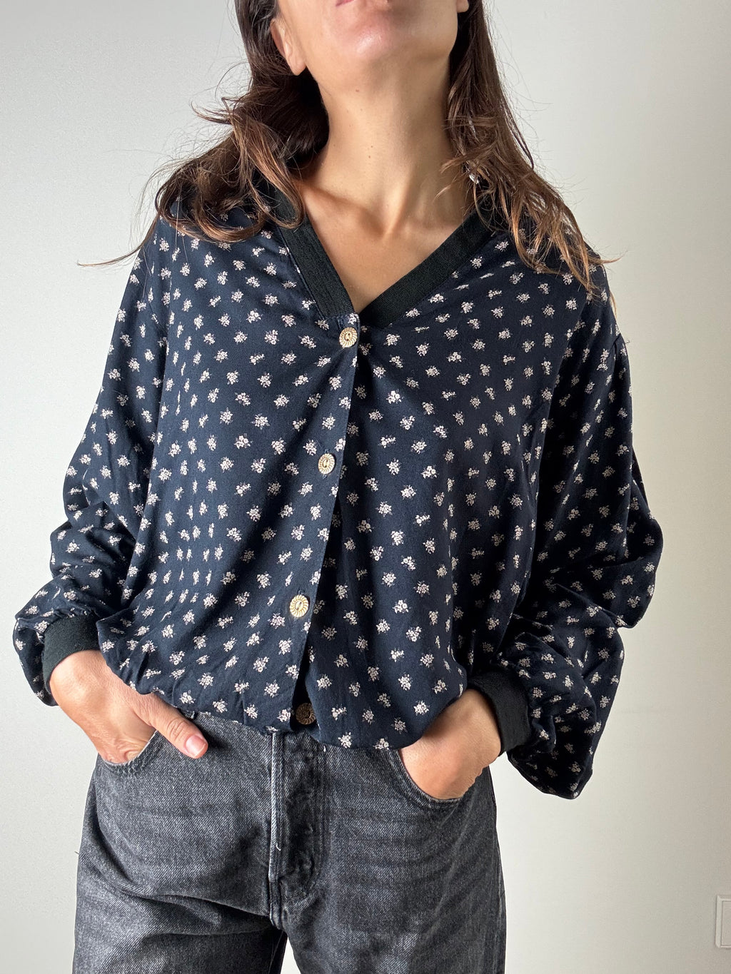 Camicia bomber blu a fiorellini