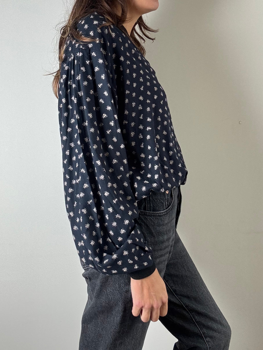 Camicia bomber blu a fiorellini