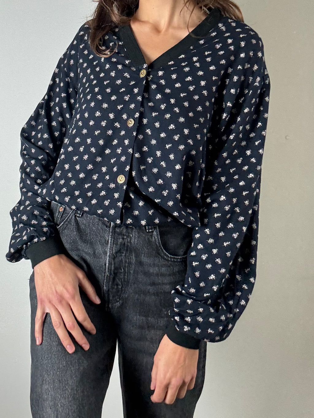 Camicia bomber blu a fiorellini