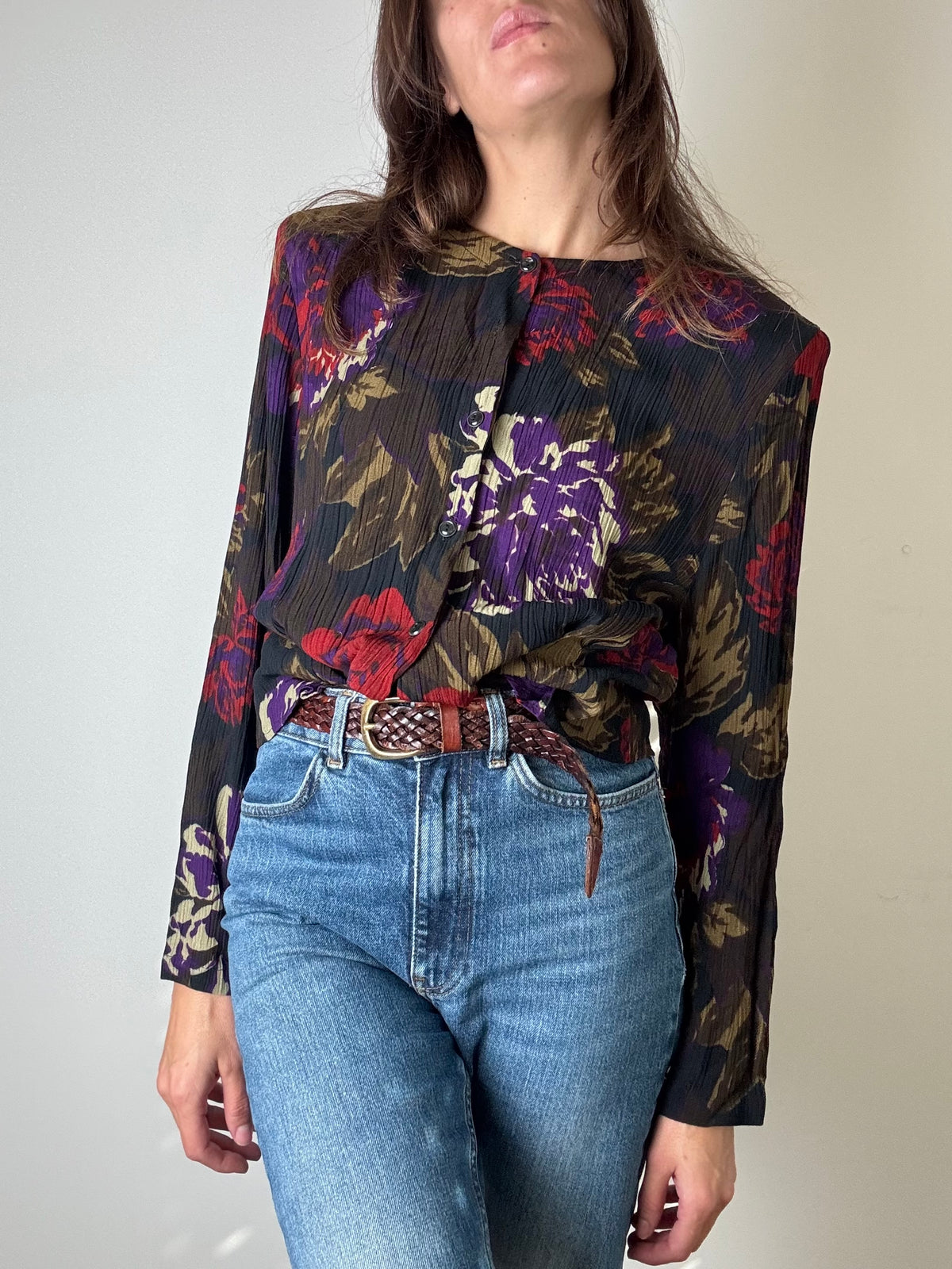 Camicia corta a fiori multicolore
